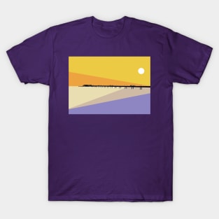 Deal Pier Seafront, Kent, Sun Rise, Yellow and Purple T-Shirt